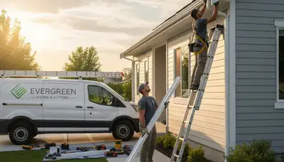 Technician repairing residential gutters in Tulsa, OK for vinyl siding and exterior home protection