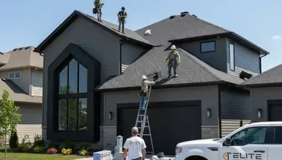 Roof repair crew fixing storm-damaged shingles in Tulsa, OK for Next Level Exteriors