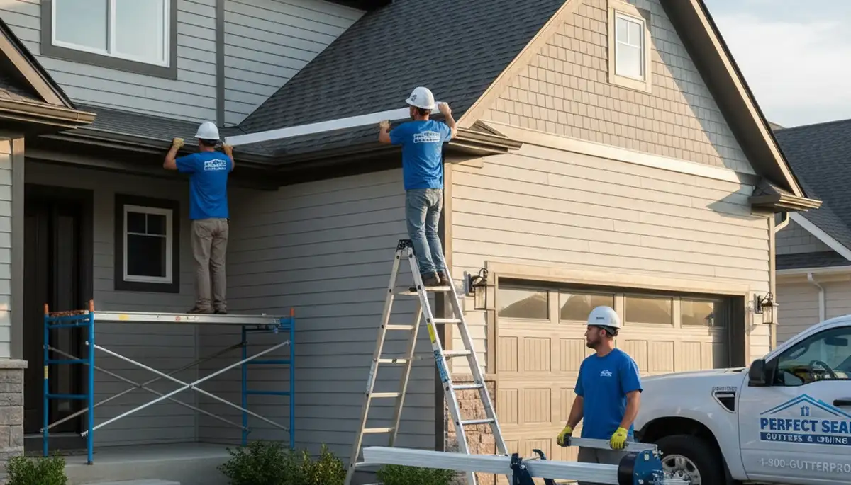 Seamless gutter installation on Tulsa OK home by vinyl siding experts Next Level Exteriors